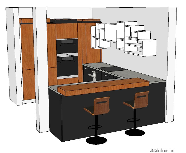 New Art Deco Skyscraper style fitted kitchen designs showing the steel column in-situ