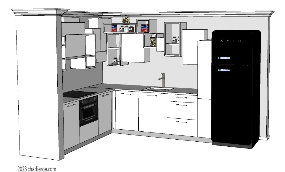 New Art Deco Paul Frankl Skyscraper style fitted kitchen designs in lacquered finishes