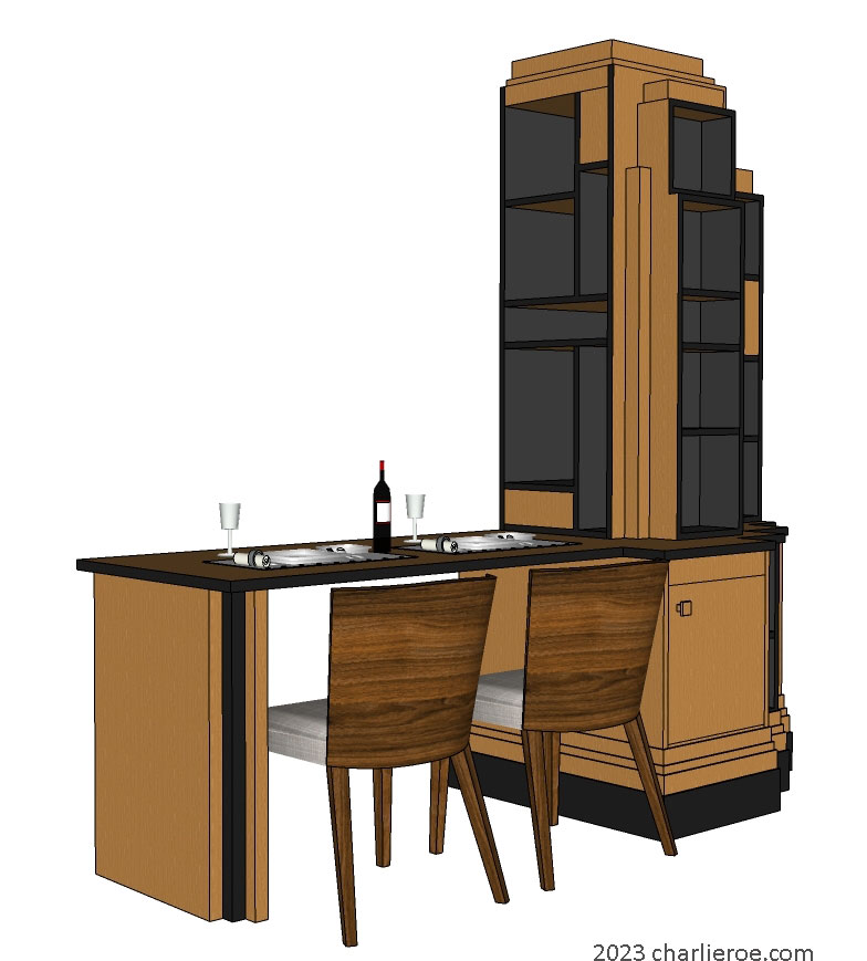 New Art Deco Paul Frankl Skyscraper style bookcase dining table in wood & lacquered finishes
