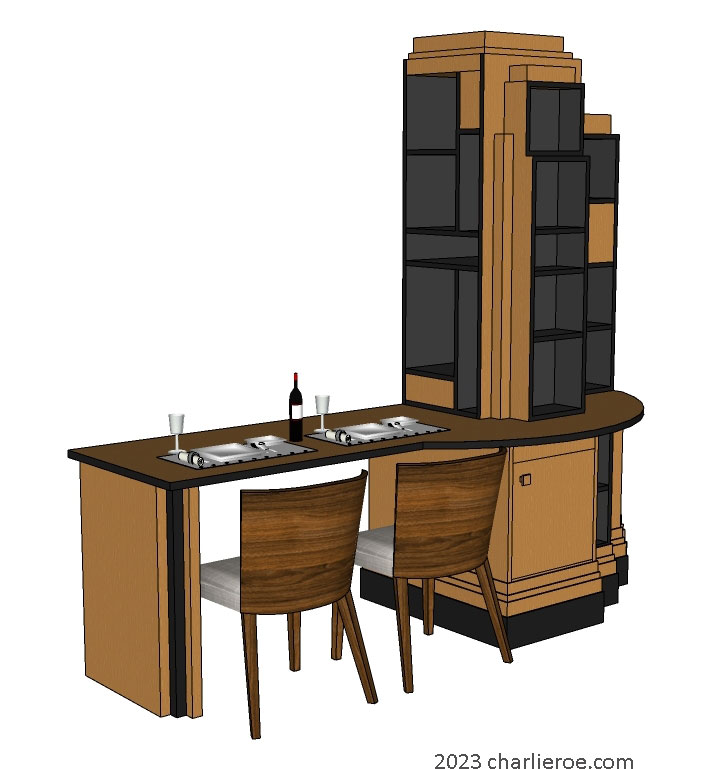 New Art Deco Paul Frankl Skyscraper style bookcase dining table in wood & lacquered finishes