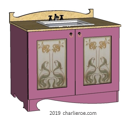 new Art Nouveau Jugendstil painted 2 door bathroom vanity unit cupboard cabinet with decoratively painted door designs