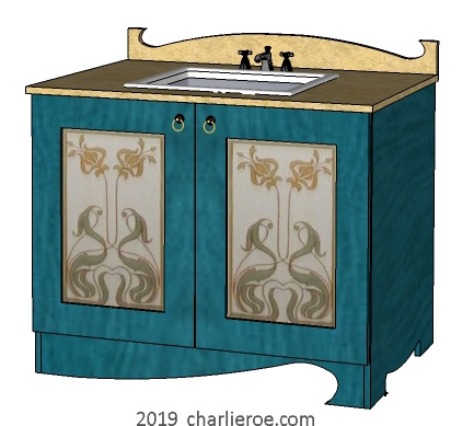 new Art Nouveau Jugendstil painted 2 door bathroom vanity unit cupboard cabinet with decoratively painted door designs