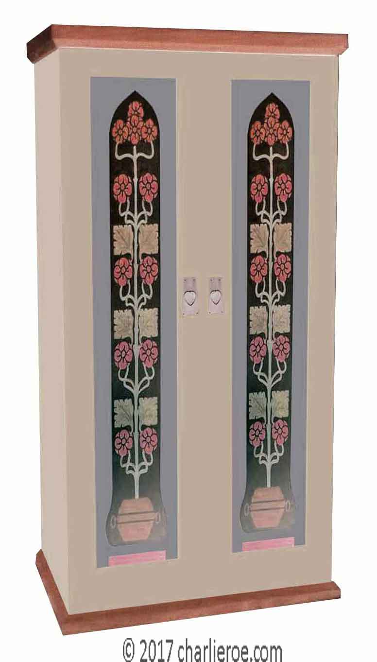 new Jugendstil Art Nouveau double wardrobe with painted Jugendstil designs on the door panels