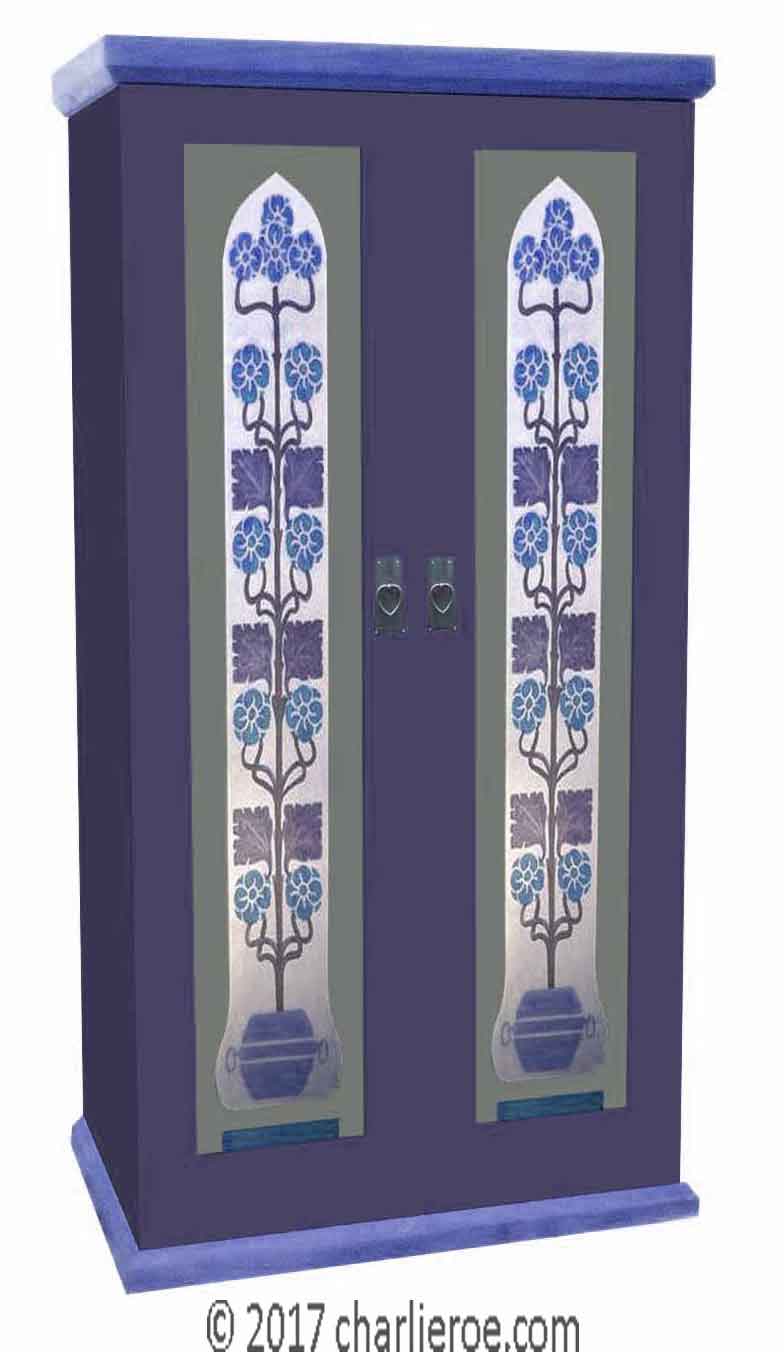 new Jugendstil Art Nouveau double wardrobe with painted Jugendstil designs on the door panels