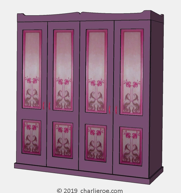 new Jugendstil Art Nouveau wardrobes with painted Jugendstil designs on the door panels