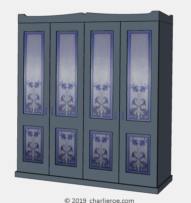 new Jugendstil Art Nouveau wardrobes with painted Jugendstil designs on the door panels