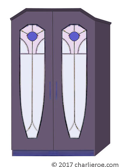 new Jugendstil Art Nouveau 2 door painted wardrobe with stained glass panels