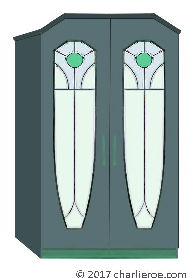 new Jugendstil Art Nouveau 2 door double wardrobe with painted Jugendstil stained glass door panels