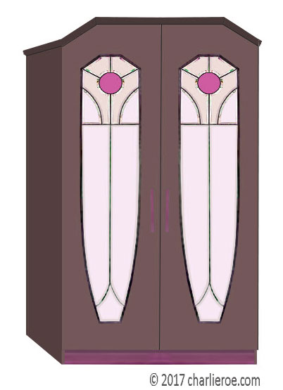 new Jugendstil Art Nouveau 2 door double wardrobe with painted Jugendstil stained glass door panels