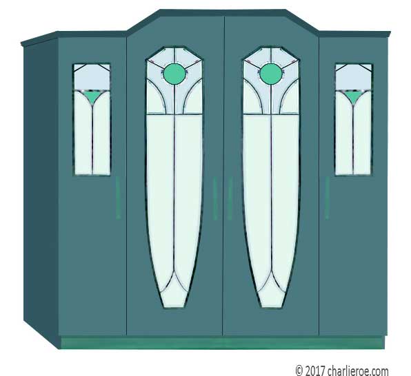 new Jugendstil Art Nouveau 4 door double wardrobe with painted Jugendstil stained glass door panels