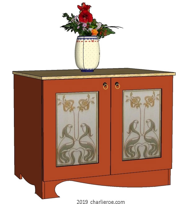 new Art Nouveau Jugendstil painted 2 door cupboard cabinet with decoratively painted door designs