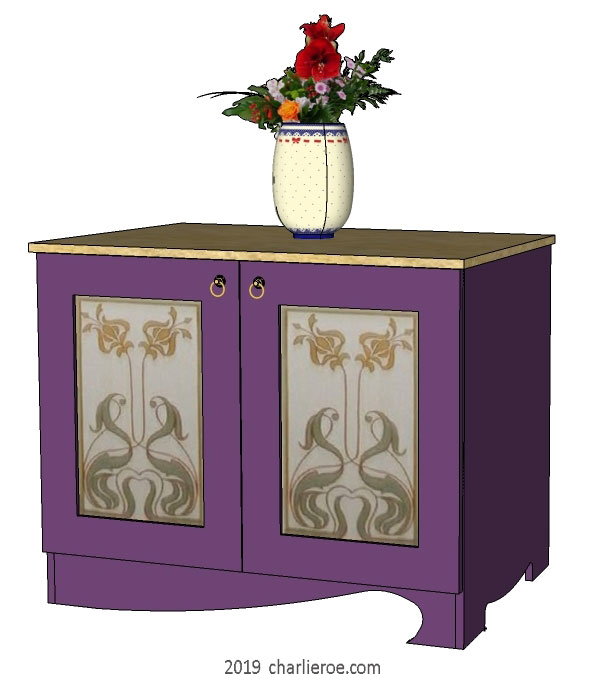 new Art Nouveau Jugendstil painted 2 door cupboard cabinet with decoratively painted door designs