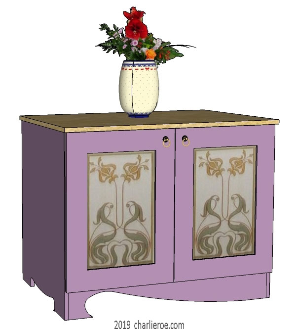 new Art Nouveau Jugendstil painted 2 door cupboard cabinet with decoratively painted door designs
