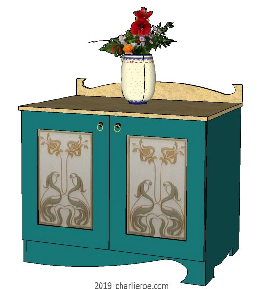 new Art Nouveau Jugendstil painted 2 door cupboard cabinet with decoratively painted door designs