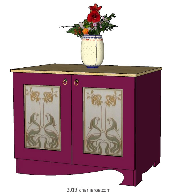 new Art Nouveau Jugendstil painted 2 door cupboard cabinet with decoratively painted door designs