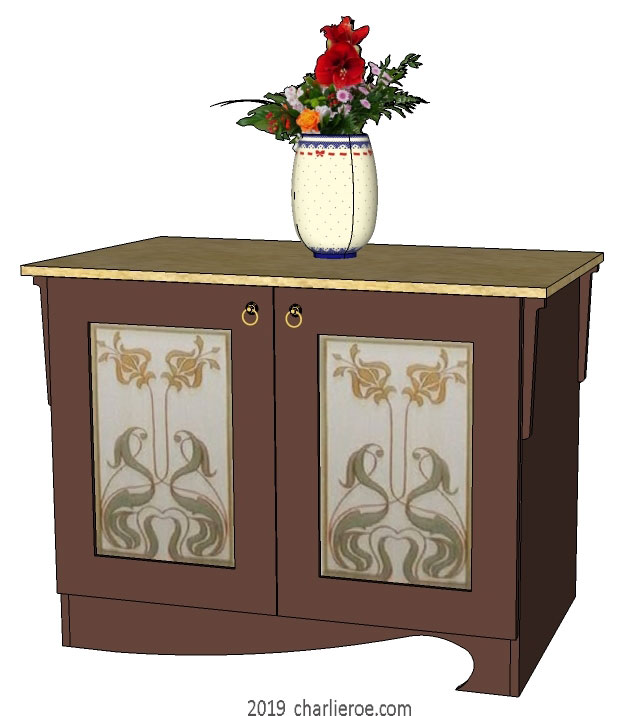 new Art Nouveau Jugendstil painted 2 door cupboard cabinet with decoratively painted door designs