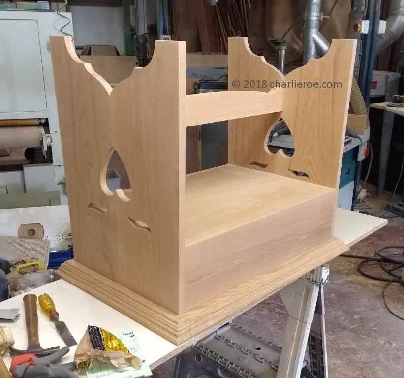 New CFA Voysey Arts & Crafts Movement oak display cabinet nearing completion in the workshop