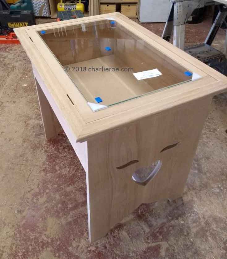 New CFA Voysey Arts & Crafts Movement oak display cabinet nearing completion in the workshop