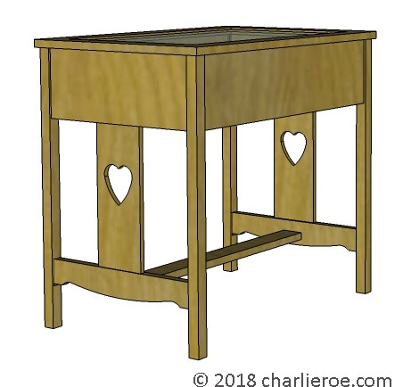 New CFA Voysey Arts & Crafts Movement oak display table with end 'faces', for showing memorabilia
