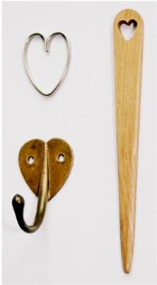 CFA Voysey Arts & Crafts Movement Heart keyring, letter opener & coat hook
