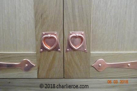 CFA Voysey Arts & Crafts Movement copper heart shaped handles & strap hinges