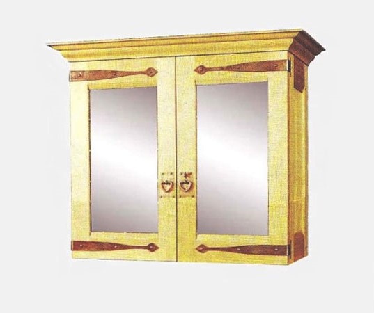 CFA Voysey Arts & Crafts Movement Oak 2 door wall mirror cupboard unit furniture with long strap hinges & Heart handles