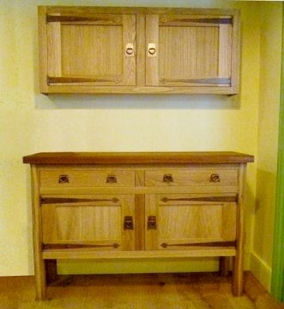 CFA Voysey Arts and Crafts Movement Oak sideboard with heart handles & long strap hinges