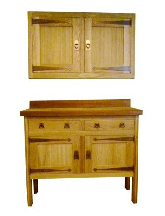 CFA Voysey Arts and Crafts Movement Oak sideboard with heart handles & long strap hinges