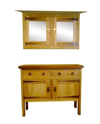 CFA Voysey Arts and Crafts Movement Oak sideboard with heart handles & long strap hinges