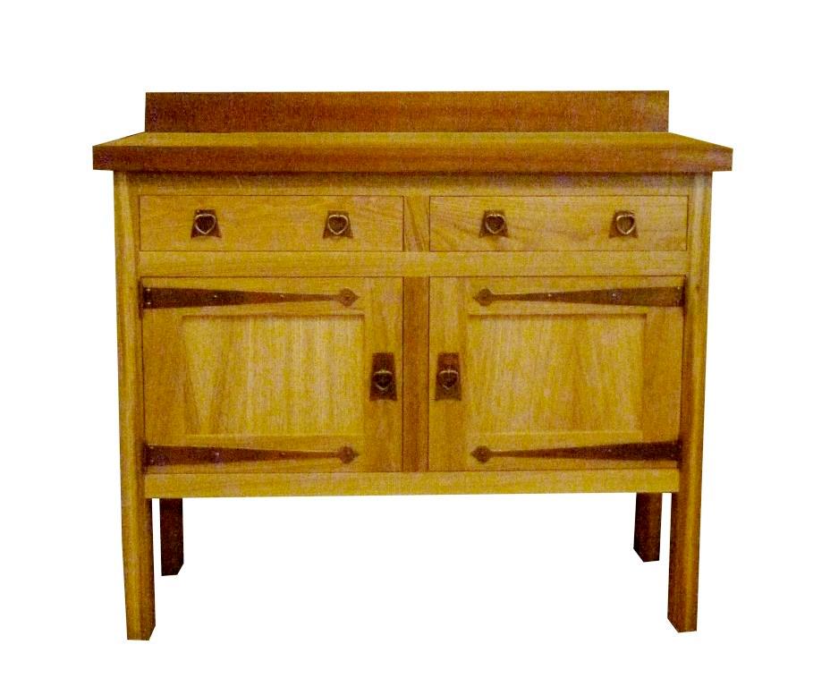 CFA Voysey Arts and Crafts Movement Oak sideboard with heart handles & long strap hinges