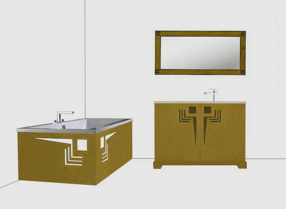new Frank Lloyd Wright Prairie Usonian style Arts & Crafts Movement new bathroom vanity unit & wall mirror & bath panels