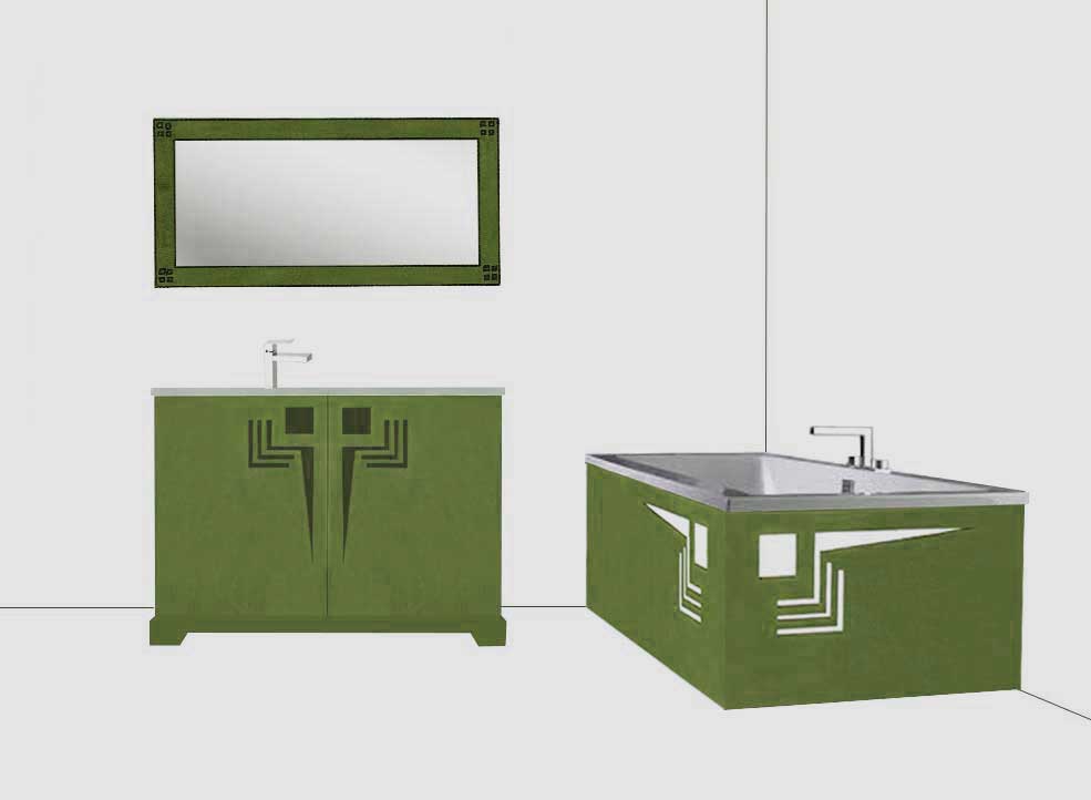 new Frank Lloyd Wright Prairie Usonian style Arts & Crafts Movement new bathroom vanity unit & wall mirror & bath panels