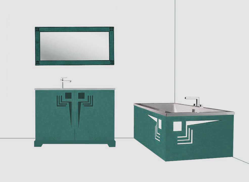 new Frank Lloyd Wright Prairie Usonian style Arts & Crafts Movement new bathroom vanity unit & wall mirror & bath panels