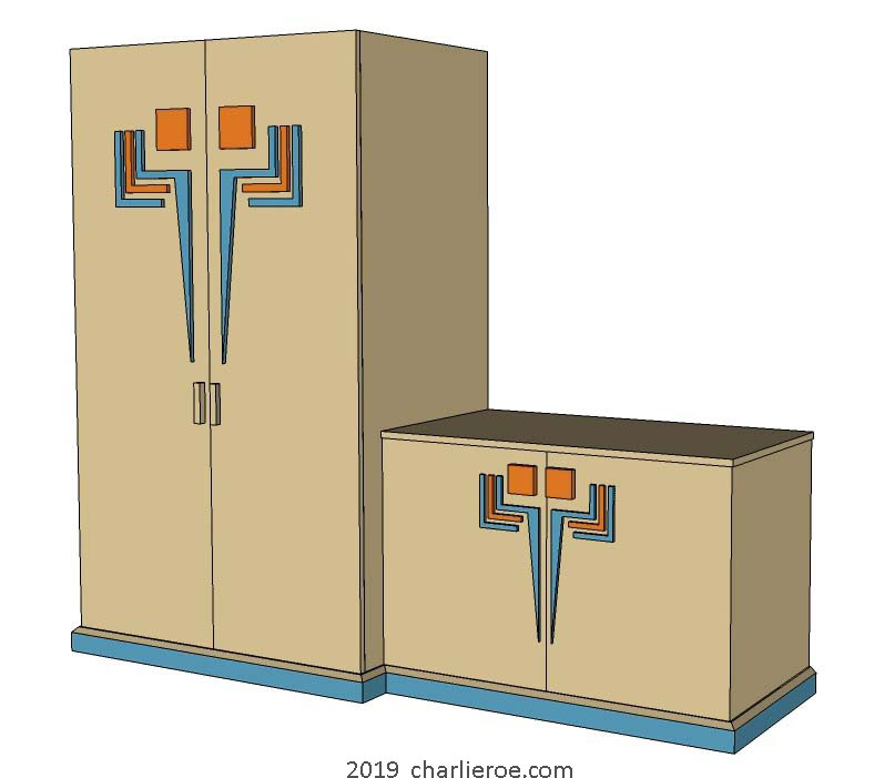 new Frank Lloyd Wright Prairie Usonian style Arts & Crafts Movement new 2 door sideboard with attached 2 door tall cupboard