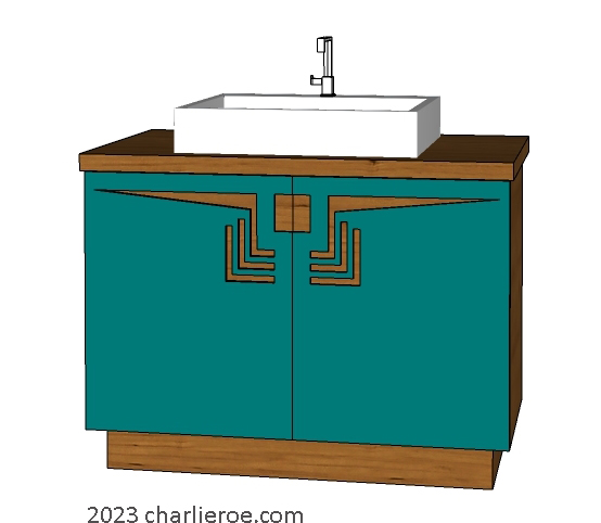new Frank Lloyd Wright Prairie style Arts & Crafts Movement 2 door bathroom bathroom vanity unit with perforated cut-out designs in a painted finish