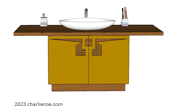 new Frank Lloyd Wright Prairie style Arts & Crafts Movement 2 door bathroom bathroom vanity unit with longer worktop and perforated cut-out designs in a painted finish