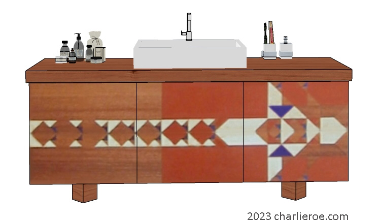 New Frank Lloyd Wright Prairie style Arts & Crafts Movement style 3 door bathroom vanity unit using a Gene Masselink design