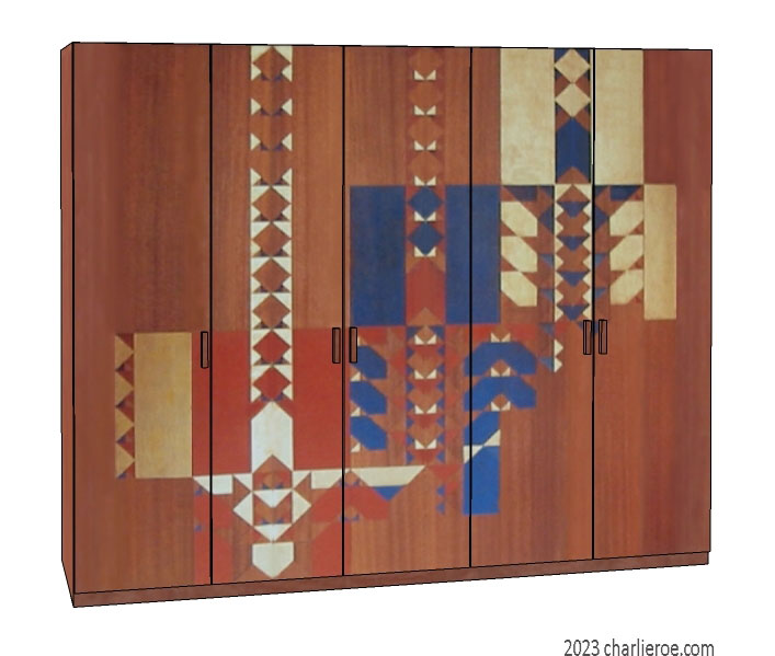 New Frank Lloyd Wright Prairie style Arts & Crafts Movement style 5 door wardrobe using a Gene Masselink design
