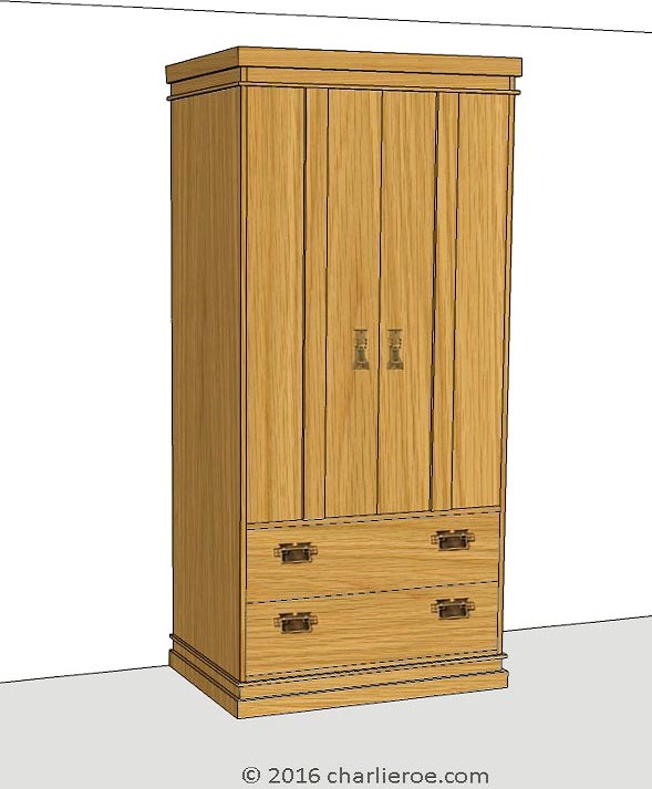new design for a Frank Lloyd Wright Prairie style Arts & Crafts Movement oak wardrobe