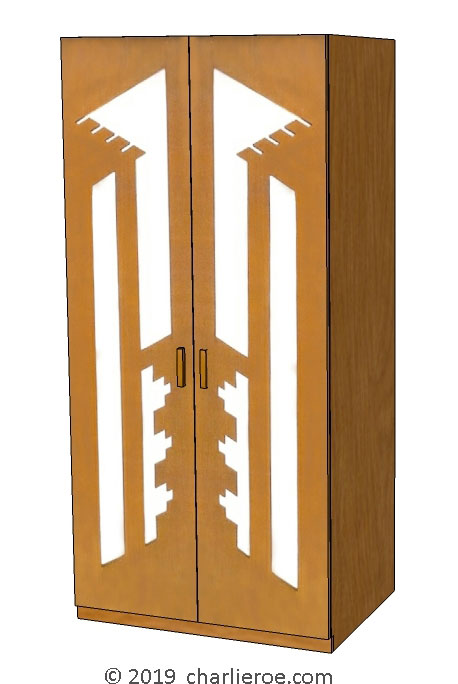 new Frank Lloyd Wright Arts & Crafts Movement wood 2 door bedroom wardrobes with Usonian style perforated door cut-outs