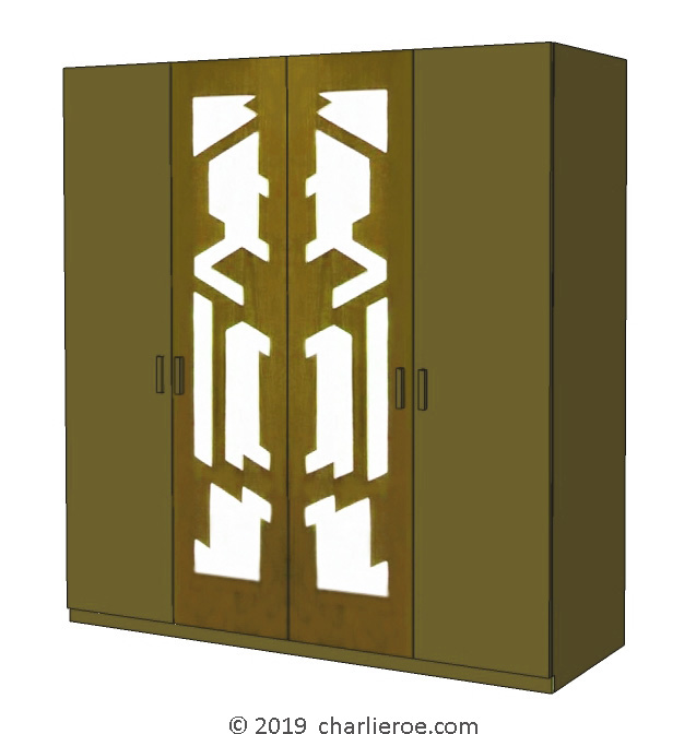 new Frank Lloyd Wright Arts & Crafts Movement wood 4 door bedroom wardrobes with Usonian style perforated door cut-outs