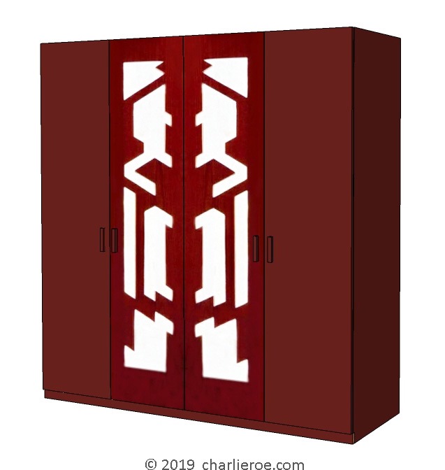 new Frank Lloyd Wright Arts & Crafts Movement wood 4 door bedroom wardrobes with Usonian style perforated door cut-outs