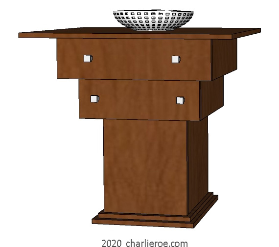 New Frank Lloyd Wright Arts & Crafts Mission Prairie Usonian style oak & painted stepped console side tables