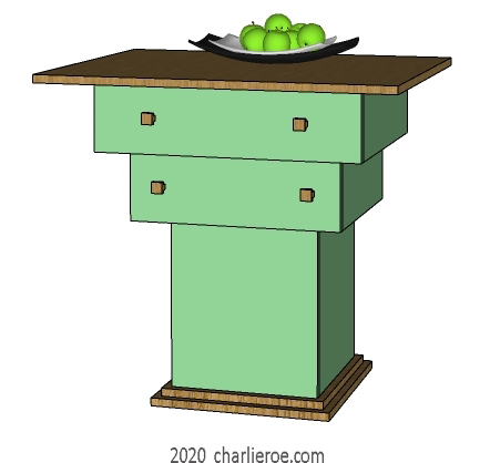 New Frank Lloyd Wright Arts & Crafts Mission Prairie Usonian style oak & painted stepped console side tables