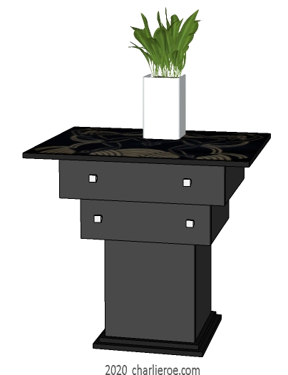 New Frank Lloyd Wright Arts & Crafts Mission Prairie Usonian style oak & painted stepped console side tables