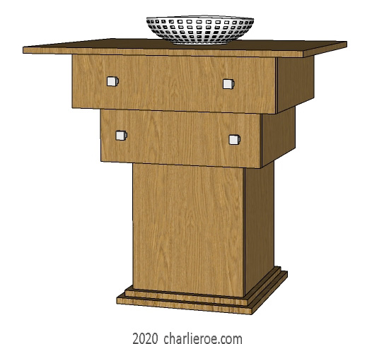 New Frank Lloyd Wright Arts & Crafts Mission Prairie Usonian style oak & painted stepped console side tables