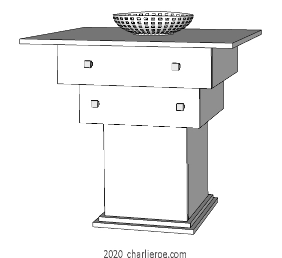 New Frank Lloyd Wright Arts & Crafts Mission Prairie Usonian style oak & painted stepped console side tables