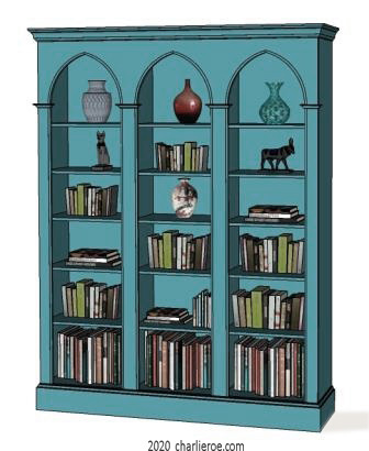 new William Wm Morris & Co Arts & Crafts Movement Artisan triple bay green painted bookcase