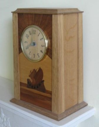 New Charles Robert Ashbee Arts & Crafts Movement Oak marquetry clock