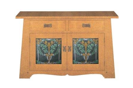 new Oak Arts & Crafts Movement Oak range dining room 2 door drawer Sideboard with painted panel designs